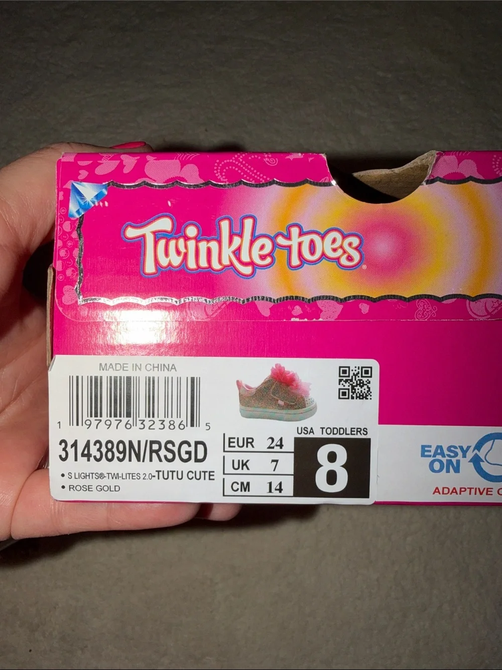 Skechers Twinkle Toes Pink Glitter Light-Up Sneakers with Tulle Flower Accents